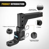 Nilight 8-Position Adjustable Trailer Hitch Ball Mount Fits 2In Receiver 5/8in Pin Lock 7500 lbs 9-1/2in Drop 8-1/4in Rise 1in Hole Hitch, view 5