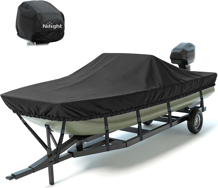 Nilight 800D Heavy Duty Boat Cover 14ft-16ft | Fits boats with beam width up to 68in (Narrow Jon Boats & Fishing Boats), Marine Grade All-Weather proof Trailerable Cover