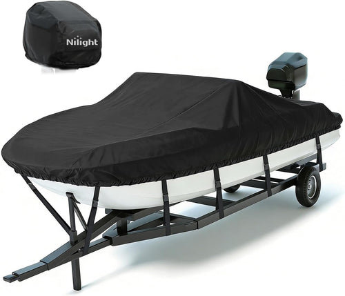 Nilight 800D Heavy Duty Boat Cover 17ft-19ft | Fits boats with beam width up to 96in (Narrow Jon Boats & Fishing Boats), Marine Grade All-Weather proof Trailerable Cover