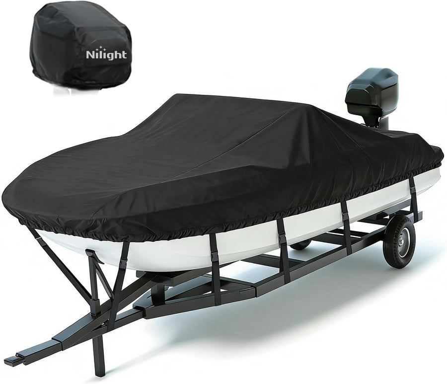 Nilight 800D Heavy Duty Boat Cover 17ft-19ft | Fits boats with beam width up to 96in (Narrow Jon Boats & Fishing Boats), Marine Grade All-Weather proof Trailerable Cover
