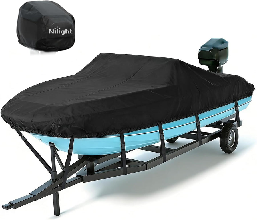 Nilight 800D Heavy Duty Boat Cover 20ft-22ft, Waterproof Trailerable Cover | Fits 20ft-22ft boats with beam width up to 102in (Narrow Jon Boats & Fishing Boats), Marine Grade All-Weather Shield