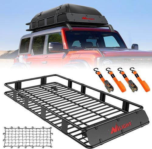 Nilight 84 Inch x 39 Inch x 6 Inch Universal Roof Rack Cargo Basket Heavy-Duty 250LBS Capacity Rooftop Cargo Carrier with Cargo Net Ratchet Straps Luggage Holder for SUV Truck Vehicle