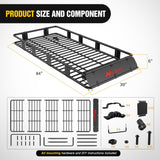 Nilight 84 Inch x 39 Inch x 6 Inch Universal Roof Rack Cargo Basket Heavy-Duty 250LBS Capacity Rooftop Cargo Carrier with Cargo Net Ratchet Straps Luggage Holder for SUV Truck Vehicle, view 2
