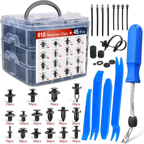 Nilight 855Pcs Car Push Retainer Clips Auto Fasteners Kit Included 16 Sizes Nylon Bumper Fender Rivets Door Trim Panel Clips with 5 Fasteners Remover 10 Cable Ties for Toyota GM Ford Honda Chevy