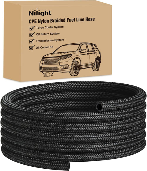 Nilight 8AN 10FT CPE Nylon Stainless Steel Braided Fuel Line Hose Only | High Pressure Oil Gas Diesel Tube for Transmission Oil Cooler Vacuum Lines