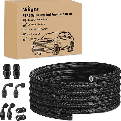 Nilight 8AN 10FT PTFE Fuel Hose Kit with 8PCS AN8 Fittings&Hose Separators | Fit E85 Nylon Stainless Steel Braided Fuel Hose Universal for Automotive Racing Engines
