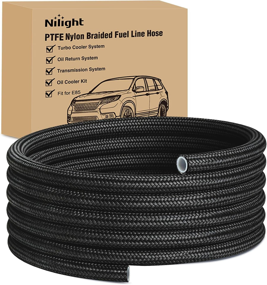 Nilight 8AN 10FT PTFE Stainless Steel Braided Fuel Line Hose Only | Compatible with E85 PTFE Teflon EFI Fuel Line Universal for LS Engines & Automotive Racing Applications