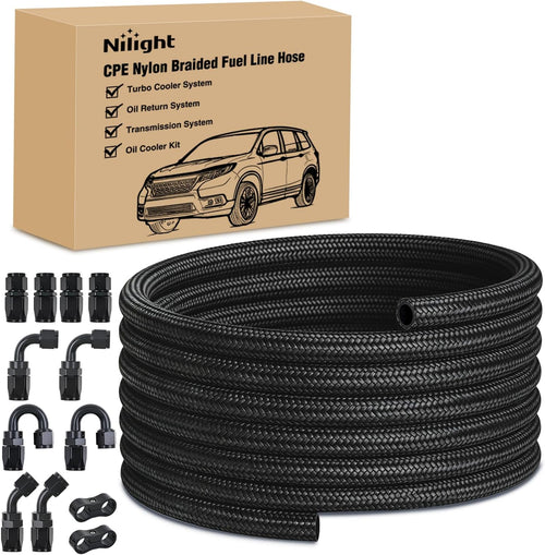 Nilight 8AN 20FT CPE Fuel Hose Kit with 12PCS AN8 Fittings&Hose Separators | CPE Nylon Stainless Steel Braided Oil Gas Diesel Fuel Hose End Fitting Kit for Transmission Oil Cooler Vacuum Lines