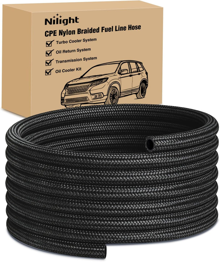 Nilight 8AN 20FT CPE Nylon Stainless Steel Braided Fuel Line Hose Only | High Pressure Oil Gas Diesel Tube for Transmission Oil Cooler Vacuum Lines
