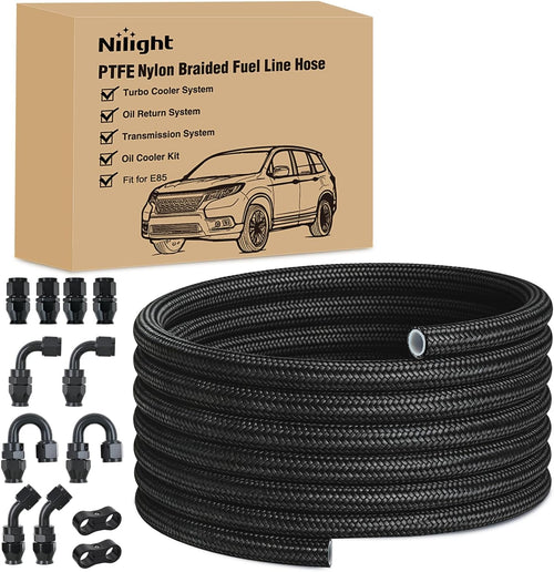 Nilight 8AN 20FT PTFE Fuel Hose Kit with 12PCS AN8 Fittings&Hose Separator | Fit E85 Nylon Stainless Steel Braided Fuel Hose Universal for Automotive Racing Engines