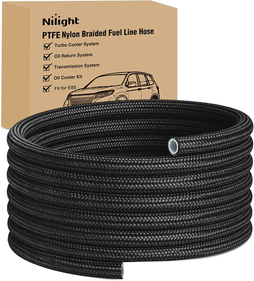 Nilight 8AN 20FT PTFE Stainless Steel Braided Fuel Line Hose Only | Compatible with E85 PTFE Teflon EFI Fuel Line Universal for LS Engines & Automotive Racing Applications