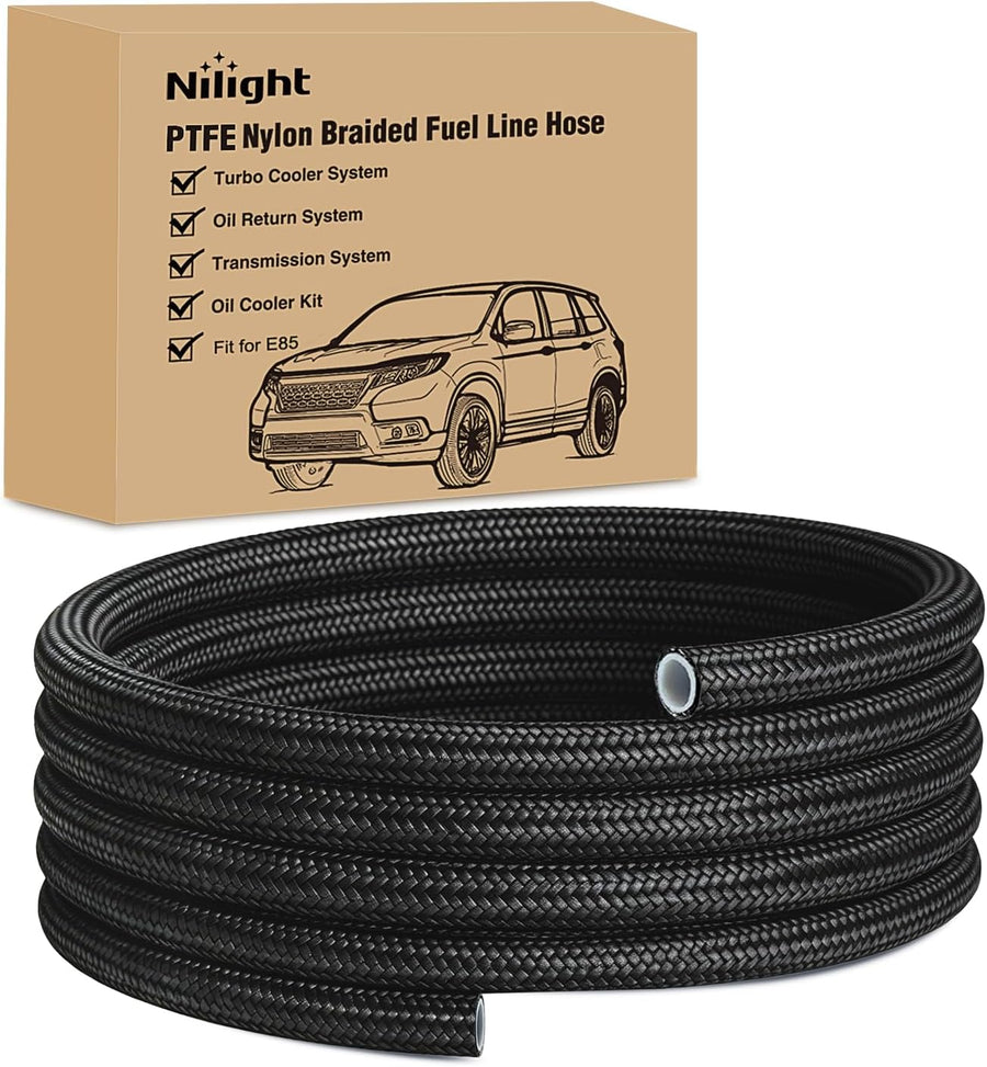 Nilight 8AN 5FT PTFE Stainless Steel Braided Fuel Line Hose Only | Compatible with E85 PTFE Teflon EFI Fuel Line Universal for LS Engines & Automotive Racing Applications