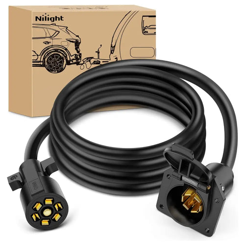 Nilight 8FT 7-Way Trailer Plug Socket Extension Cable