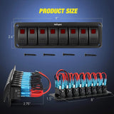 Nilight 8Gang Aluminum 5Pin ON/Off Red Rocker Switch Panel, view 2