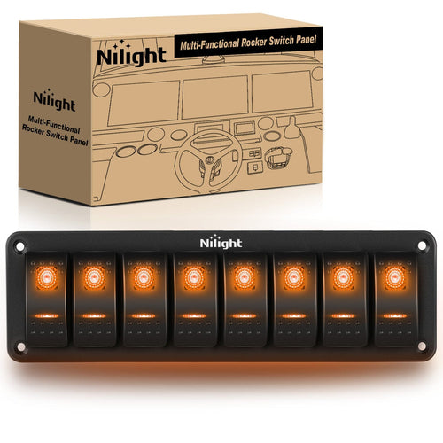 Nilight 8Gang Aluminum 5Pin ON/Off Rocker Switch Panel Orange