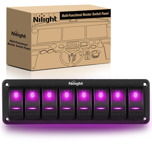 Nilight 8Gang Aluminum 5Pin ON/Off Rocker Switch Panel Purple