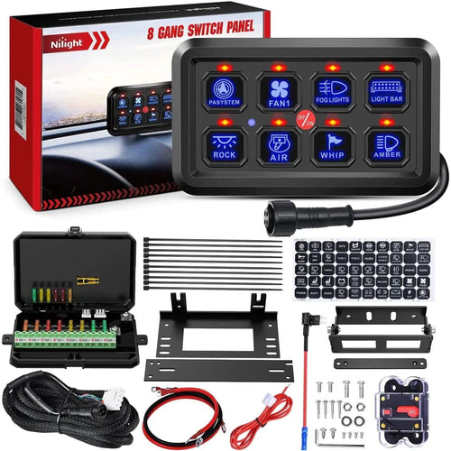 Nilight 8Gang Multifunction Blue Rocker Switch Panel System