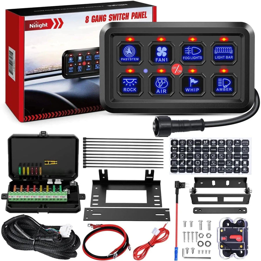 Nilight 8Gang Multifunction Blue Rocker Switch Panel System