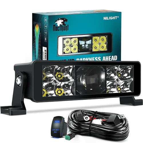 Nilight 8 Inch 9LED Dual Row Spot Screw-Less Night Vision LED Light Bar | 18AWG Wire 5Pin Switch
