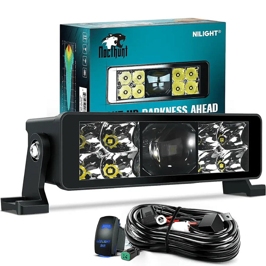 Nilight 8 Inch 9LED Dual Row Spot Screw-Less Night Vision LED Light Bar | 18AWG Wire 5Pin Switch