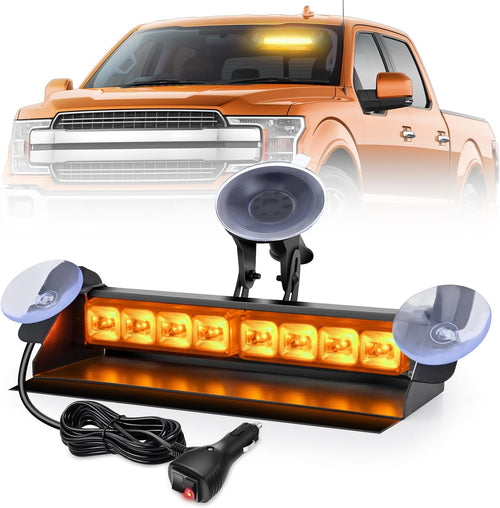 Nilight 8LED Amber Traffic Advisor Strobe Light Bar Hazard Safety | with Vacuum Suction Emergency Dash Warning Flashing Lights Front/Rear Windshield Visor for Truck Police Construction Vehicles