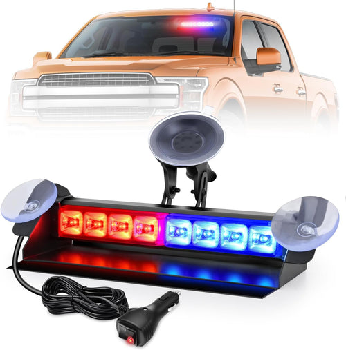 Nilight 8LED Red Blue Traffic Advisor Strobe Light Bar Hazard Safety | with Vacuum Suction Emergency Dash Warning Flashing Lights Front/Rear Windshield Visor for Truck Police Construction Vehicles