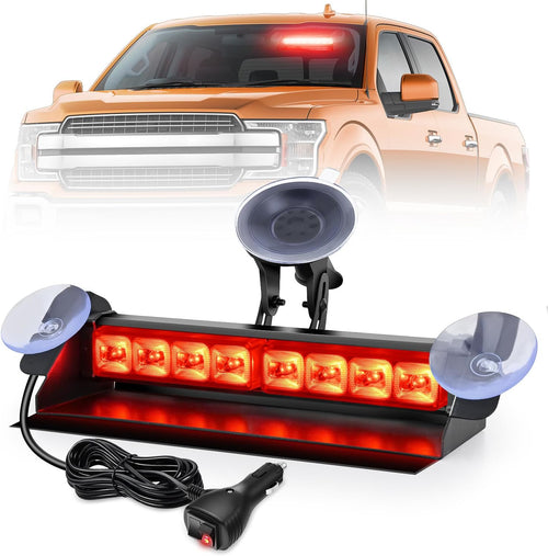 Nilight 8LED Red Traffic Advisor Strobe Light Bar Hazard Safety | with Vacuum Suction Emergency Dash Warning Flashing Lights Front/Rear Windshield Visor for Truck Police Construction Vehicles