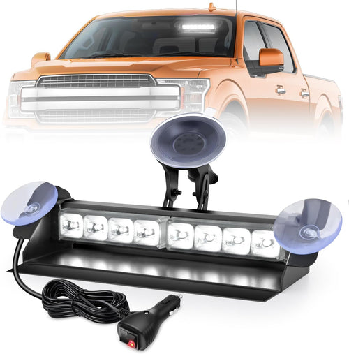 Nilight 8LED White Traffic Advisor Strobe Light Bar Hazard Safety | with Vacuum Suction Emergency Dash Warning Flashing Lights Front/Rear Windshield Visor for Truck Police Construction Vehicles