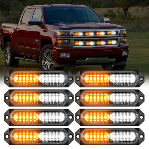 Nilight 8PCS 12LED Amber White Emergency Strobe Lights