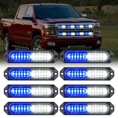 Nilight 8PCS 12LED Blue White Emergency Strobe Lights