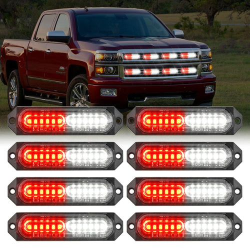 Nilight 8PCS 12LED Red White Emergency Strobe Lights