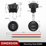 Nilight 8PCS 3 Way Round Rocker Switch with Wiring Harness SPDT 3 Pin ON Off ON Toggle 6A/250V 10A/125VAC 12V for Car Automotive RV Truck Boat Off-Road Vehicle, view 5