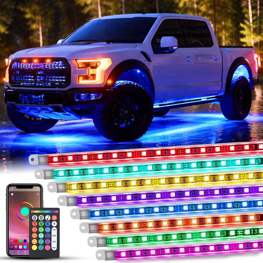 Nilight 8PCS Aluminum RGBW Underglow LED Strip Lights with APP & Remote | 396 LEDs Door Assist Multi Color DIY Sound Active Function Music Mode Underbody Light Strips for Car Truck RV