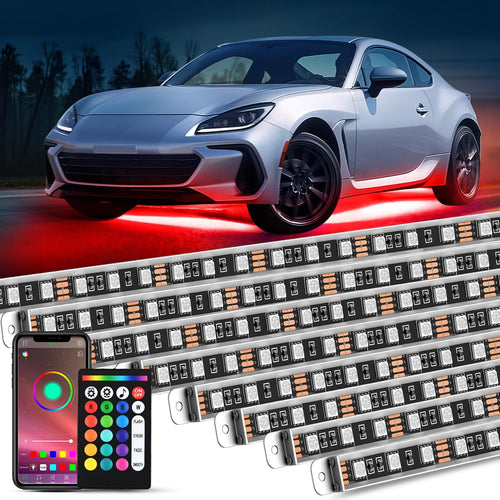 Nilight 8Pcs Aluminum Underglow Neon Accent Strip Lights 396 LEDs RGB Door Assist Multi Color DIY Sound Active Function Music Mode with APP and Remote Control Underbody Light Strips for Car Truck RV