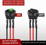 Nilight 8PCS Round Rocker Switches 12V 24V 20A Green LED Toggle swtiches SPST with 16AWG Presoldered Wires 3Pin 2Position for Car Truck Vehicle Boat Marine Rocker On Off Control, view 4