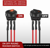 Nilight 8PCS Round Rocker Switches 12V 24V 20A Red LED Toggle swtiches SPST with 16AWG Presoldered Wires 3Pin 2Position for Car Truck Vehicle Boat Marine Rocker On Off Control, view 3