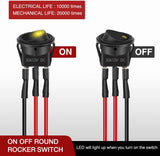 Nilight 8PCS Round Rocker Switches 12V 24V 20A Yellow LED Toggle swtiches SPST with 16AWG Presoldered Wires 3Pin 2Position for Car Truck Vehicle Boat Marine Rocker On Off Control, view 4