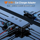 Nilight 9 in 1 Cigarette Lighter Adapter Splitter 3 Sockets PD 65W and QC3.0 18W Ports with Independent Switches LED Voltage Display for 12V 24V Cars SUV Van Truck Jeep, view 2