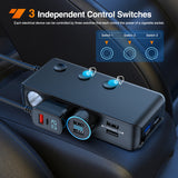 Nilight 9 in 1 Cigarette Lighter Adapter Splitter 3 Sockets PD 65W and QC3.0 18W Ports with Independent Switches LED Voltage Display for 12V 24V Cars SUV Van Truck Jeep, view 4