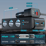 Nilight 9 in 1 Cigarette Lighter Adapter Splitter 3 Sockets PD 65W and QC3.0 18W Ports with Independent Switches LED Voltage Display for 12V 24V Cars SUV Van Truck Jeep, view 5