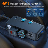 Nilight 9 in 1 Cigarette Lighter Adapter Splitter QC 3.0 3 Sockets 4 USB Ports Power Splitter with PD/QC 3.0 Independent Switches LED Voltage Display for 12V/24V Cars Van Truck Camper, view 4