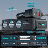 Nilight 9 in 1 Cigarette Lighter Adapter Splitter QC 3.0 3 Sockets 4 USB Ports Power Splitter with PD/QC 3.0 Independent Switches LED Voltage Display for 12V/24V Cars Van Truck Camper, view 5