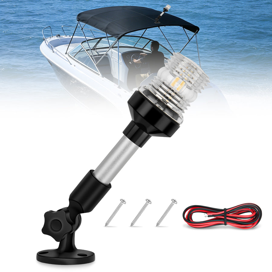 Nilight 9 Inch White Folding Stern Light for Marine Boats