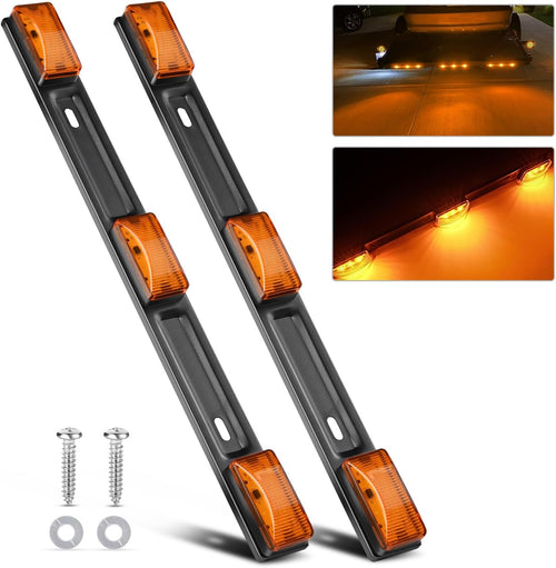 Nilight 9 LED Marker Tail Trailer Light Bar 14.2Inch 2 PCS Amber Clearance Identification Running Mark ID Rear Stainless Steel Bracket for 12V Pickup Truck RV Boat