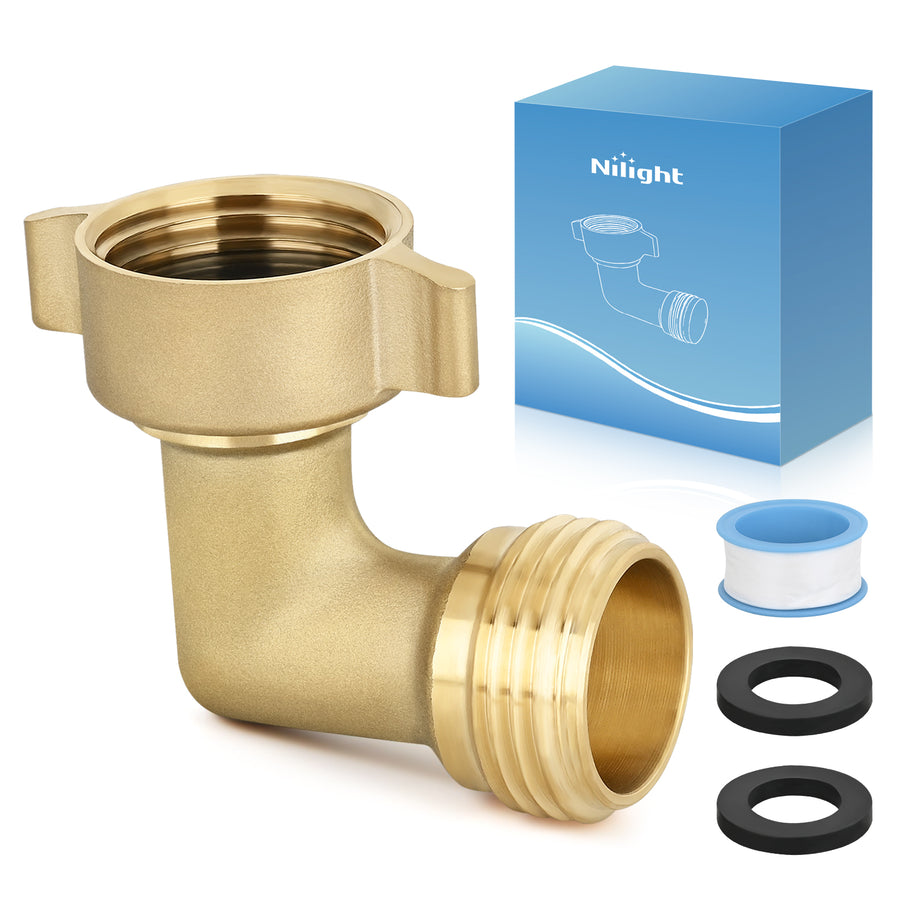 Nilight 90 Degree Hose Elbow for RV Garden Water Hose Elbow Fitting 3/4Inch Solid Brass 90° Right Angle Water Hose Connector for RV Camper Trailer Outdoor Garden Hose Systems Faucet Adapter Accessories