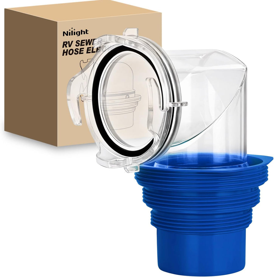 Nilight 90 Degree RV Sewer Hose Fittings with 4-in-1 Adapter, Clear RV Sewer Hose Elbow Leak-Proof Connection & Odor-Tight Seal Fits 4 Sizes of Dump Station Inlets for Campers Travel Trailers, Blue