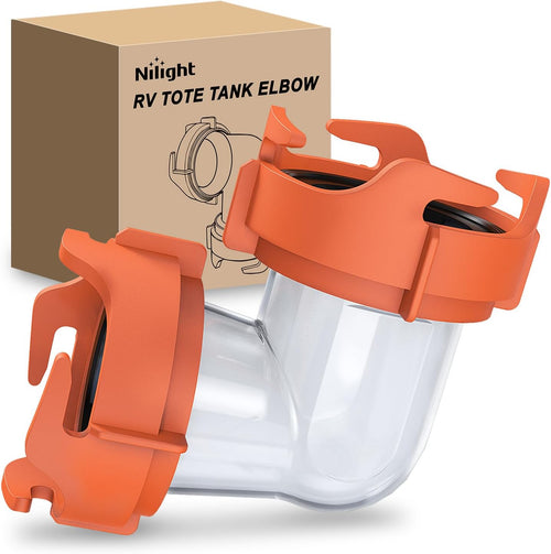 Nilight 90 Degree RV Tote Tank Adapter, Clear RV Sewer Hose Elbow Fitting with 4 Swivel Bayonet Prongs Leak-Proof Double Odor-Tight Sealing Ring for RV Camping Portable Waste Tank Sewer Hoses, Orange