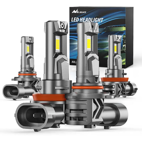 Nilight 9005/HB3 | H11/H9/H8 LED Headlight Bulbs E4S Series 200W 40000LM 6500K IP67 | 4 BULBS