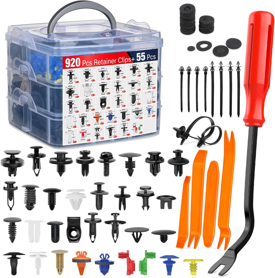 Nilight 975Pcs Car Push Retainer Clips Auto Fasteners Kit Included 33 Sizes Nylon Bumper Fender Rivets Door Trim Panel Clips with 5 Fasteners Remover 10 Cable Ties for Toyota GM Ford Honda Chevy Audi
