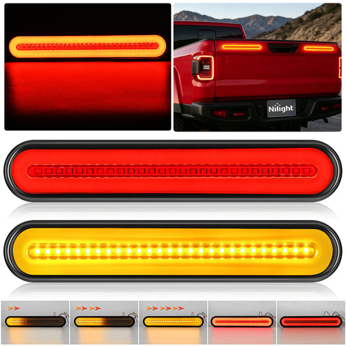 Nilight 9 Inch 100 Leds Red Amber 3-in-1 Running Stop Turn Signals Brake Light (Pair)